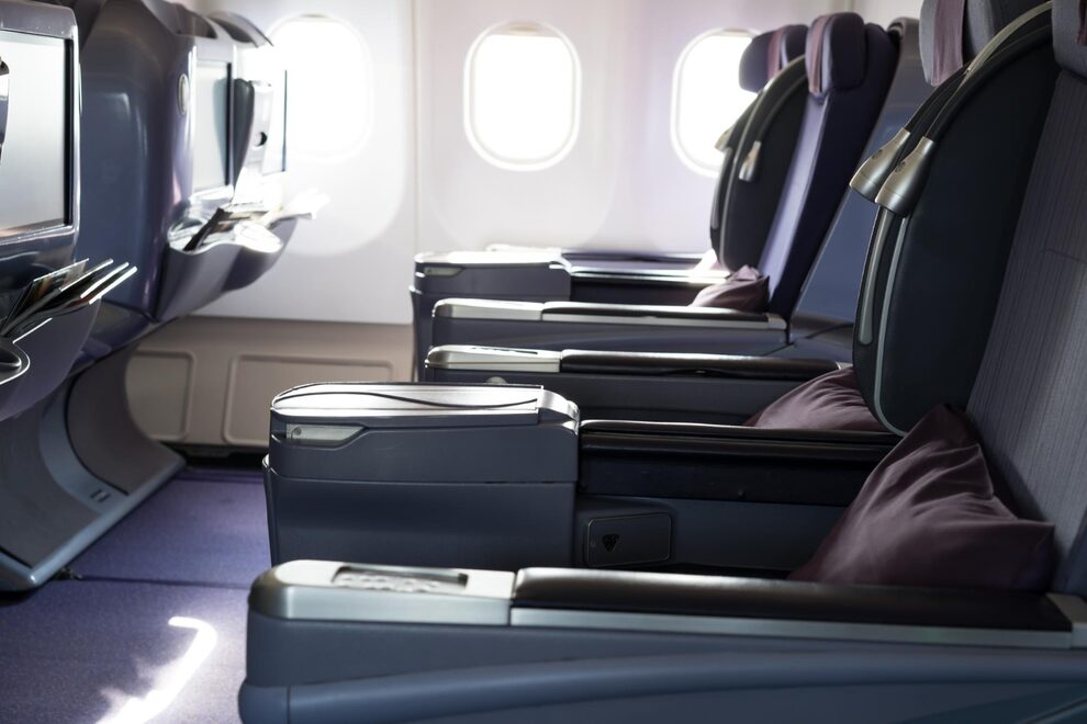 Business class cabin seats on a flight to India